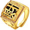 JewelryWe Herren-Ring Gold Ring Herren - Schwarz Reichtum Vergoldet Quadrat Siegelring Band Bandring Offener Daumen Fingerring verstellbare Größe Geschenk für Männer
