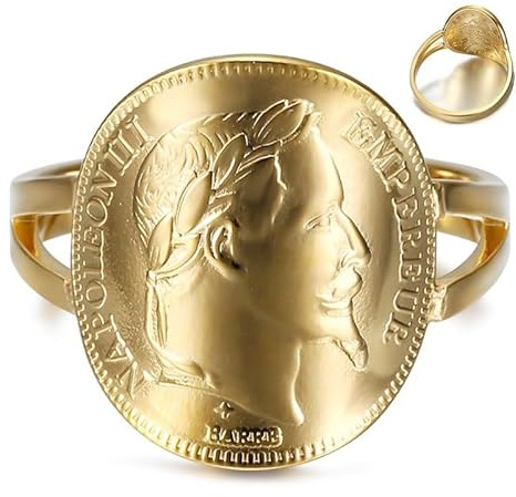 BOBIJOO JEWELRY - Münzring-Replik 20 FR. Napoleon III. Edelstahl Gold - 21,6 (12 US)