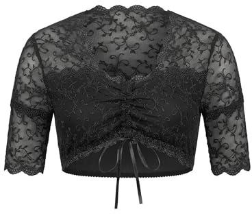 Nübler Damen Dirndlbluse Nena I Größen 32-50 I Spitzenbluse mit Rundhals-Ausschnitt & elastischem Saum I Kurzärmlige Trachtenbluse mit transparenter Blumenspitze I Ideal für Dirndl & festliche Anlässe