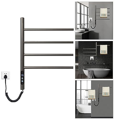 ZOYI 180°Drehung elektrischer handtuchtrockner Bad, elektrisch badheizkörper handtuchhalter, handtuchwärmer elektrisch Bad, handtuchheizkörper elektrisch, 220v,Grau