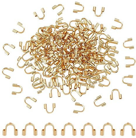 UNICRAFTALE 150 Protector de Alambre de Acero Inoxidable Quirúrgico Chapado En Oro de 18 quilates304 bucles En Forma de UAlambre de Metal Y Bucles Protectores de Hilo para Pulseras de Cordón de Cuero