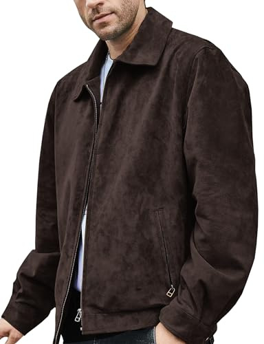FLAVOR Giacca Bomber Casual In Pelle Vera Scamosciata Genuina Per Uomo (Marrone Scuro, XL)