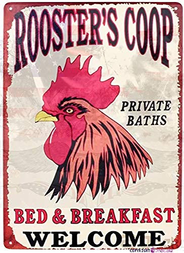 Retro Metall Blechschild / Hahnstall Bed & Breakfast Willkommensschild Retro Huhn Warnschild 30,5 x 20,3 cm Vintage Bar Wanddekoration Schilder
