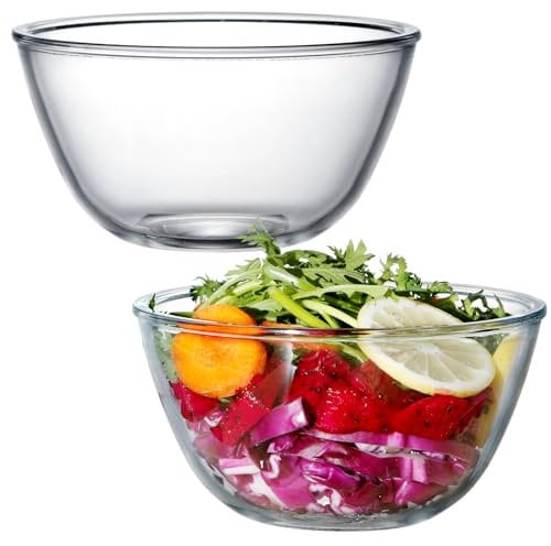 NUTRIUPS 2 Piece Glass Mixing Bowl Set Glass Salad Bowl Set, Glass Bowls for Kitchen (1L 15.5cm)