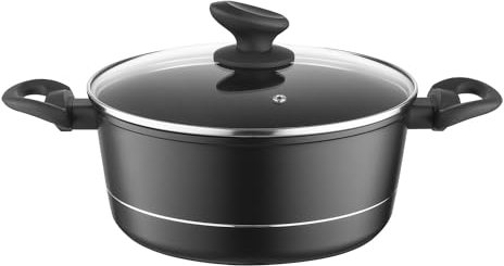 FLORINA Faitout Aluminium (4 l) I Diamètre de 24 cm I Marmite avec Couvercle en Verre DELUX I Casserole avec Fond à Induction I Faitout pour Induction, Marmite tous Feux I Revêtement Antiadhésif