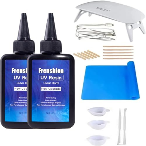 UV Lampe+200g Upgrade Formula Low Viscosity Hard UV Harz+ Mat+Tool, UV Harz Starter Kit für Schmuck Ohrringe Halskette Armband Herstellung, Casting, Beschichtung und DIY Handwerk