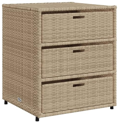 vidaXL Gartenschrank, Geräteschrank mit viel Stauraum, Beistellschrank Schrank mit Türen, Balkonschrank Terrassenschrank, Beige Poly Rattan