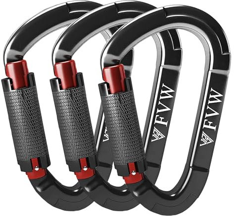 Carabiner Climbing Equipment, Pack of 3 UIAA Certified 25KN Car Locking Climbing Carabiner Clips for Locking Dog Lead and Harness, Camping, Hammocks, Hiking & Utility