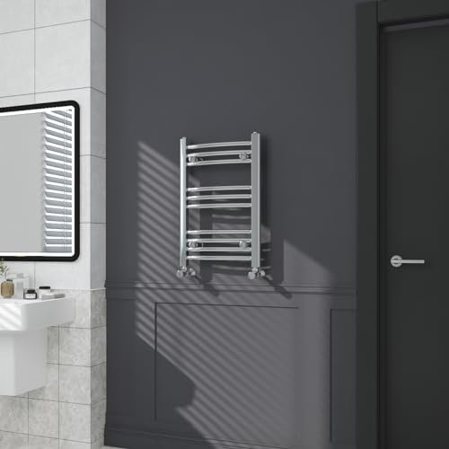 Warmehaus Contemporary Curved Bathroom Heated Towel Rail Radiator Rad 600 x 400mm - Chrome