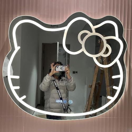 Kitty LED Wandspiegel, 60 * 52cm Spiegel Mit Lichtern Badezimmer LED Eitelkeitsspiegel, 3000K/4000K/6000K Vorder- Und Hintergrundbeleuchtung Beleuchteter Mordern Makeup-Spiegel Wandspiegel