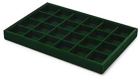 Papten Schmucktablett stapelbar aus Samt, Schmuckaufbewahrung Schublade Schmuckeinsatz Organizer 24 Fächer Schmuck Display, 35x24x3,5cm (Dunkelgrün)
