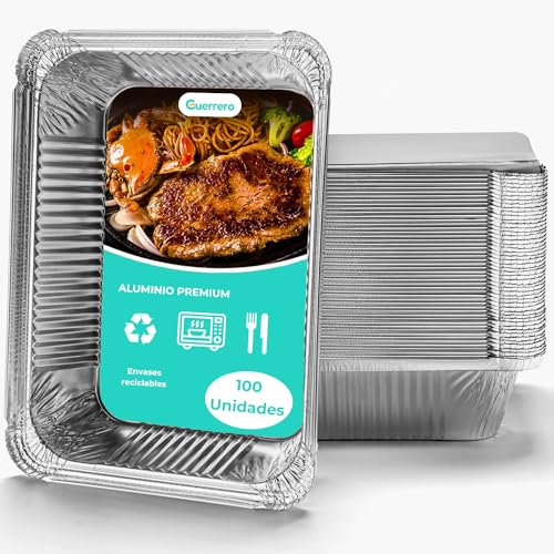Bandejas de Aluminio Desechables con Tapa- moldes desechables para repostería y Comida - Recipientes Aptos para Horno y Microondas de Aluminio Ultra Resistentes - Envases para Barbacoa y Parrilla