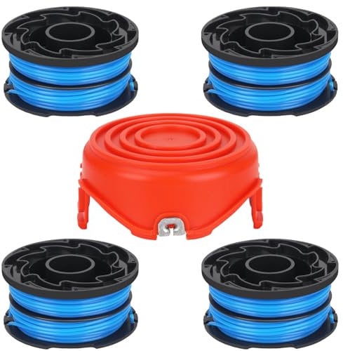 Eyoloty Doppelfadenspule A6441 A6441-XJ A6442 passend für Black+Decker GL315,GL337,GL350,GL650,GL651,GL652,GL653,GL655,GL656,GL660 Rasentrimmer,12 M Länge Ø 1,5 mm mit spulendeckel (4 Spulen+1 Kappe)