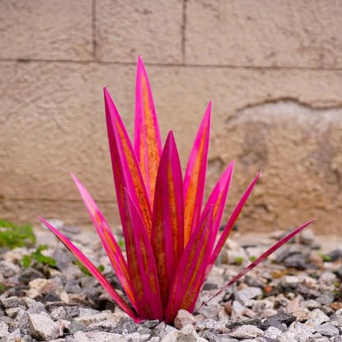 XDGJTBFMY Plantes d'agave en métal pour décoration d'extérieur, tequila de 55 cm, sculpture de statues de jardin rustiques, décoration extérieure (rose)