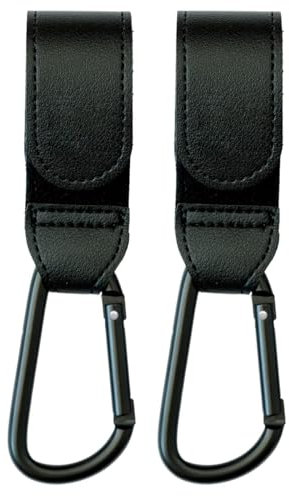 2pcs Black Carabiner Clips - Buggy Clips Hook Your Shopping Bags, Baby Changing or Handbag to Any Universal Pram, Stroller or Pushchair