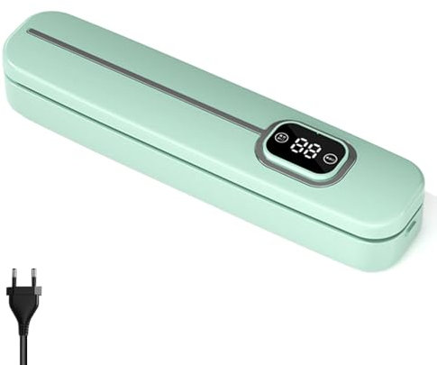 Vakuumiergerät mit 10 Vakuumierbeutel, Tragbar Vakuumierer, 25cm Längen, Automatischer Folienschweißgerät mit -60kPa Großer Saug für Trockene Oder Feuchte Lebensmittel