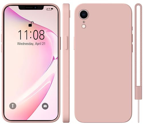 HGH Silikon Hülle für iPhone XR Hülle mit Kette, Ganzkörperschutz Handyhülle Mit Seidig-Weicher Berühren, Stoßfeste Hülle Mit Mikrofaser-Futter für iPhone XR Case Cover 6,1 Zoll,Rosa