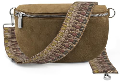 ARTVALL - Umhängetasche Wildleder Tasche Handtasche Velours Bauchtasche Klein mit Schultergurt Design Taschenband abnehmbar verstellbares Riemen Crossbody Bag Echt Ledertasche Damen mit Reißverschluss