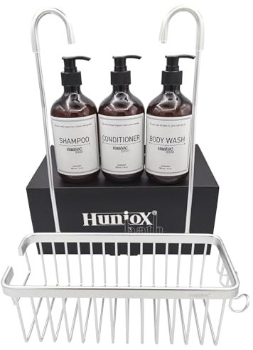 Huniox® Bath - Organizador Ducha sin Taladro - Soporte Gel Ducha sin Taladro - Colgador Ducha Jabones - Cesta Ducha sin Taladro - Estanteria Colgante - Estanteria Ducha sin Taladro (SILVER, BASKET)