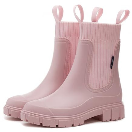 MIEHUIAI Stivali di Gomma Donna Stivali Pioggia Impermeabili Chelsea Ankle Boots Moda Rain Boots Outdoor Antiscivolo Stivali da Giardino(Rosa,36 EU)