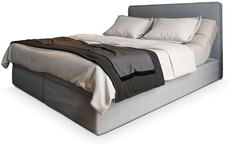 Masseno Boxspringbett Astor 160x200 cm Komplett-Set mit Matratze und Topper, Polsterbett mit Zwei Bettkästen -Hellgrau, Lincoln 86