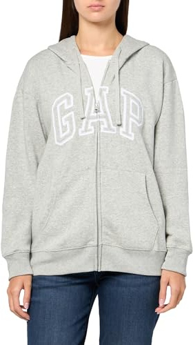 Gap Damen Logo Hoodie Hooded Full Zip Sweatshirt, Grau/Weiß meliert, M