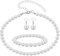 HekouJiub Perlenschmuck Set Damen Weiß Perlen Hochzeit Brautschmuck Kunstperlen Halskette Armband Ohrringe Schmuckset Braut Hochzeitsschmuck Brautjungfer Abschlussball Modeschmuck für Damen