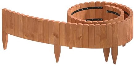 WOLTU Rasenkante, Beeteinfassung Holz, Beetumrandung 203x20 cm, Flexibler Rollborder, Gartenpalisade, Mähkante, Umzäunung für Garten, Dunkelbraun