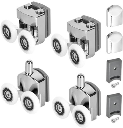 4 Pieces Shower Door Rollers Kit, 23mm Aluminum Double Wheels Replacement for Curved Sliding Shower Doors, Bathroom Hardware Spare Parts, Durable and Rollers