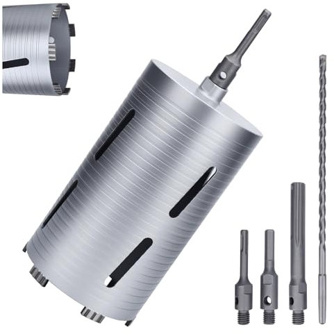 6 inch Diamond Dry Core Drill Bit, 10 Drilling Depth, 5/8-11 Thread for Concrete Granite Masonry Brick Block, Includes 3 Adapters SDS Plus, SDS Max and Hex (6 inch)