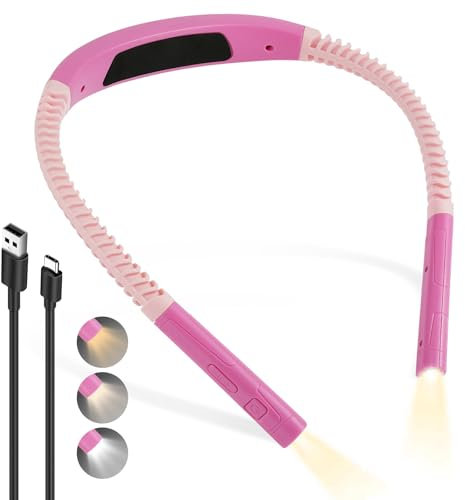 AUAUY Upgraded LED Neck Reading Light, Book Light for Reading at Night 30/60-min Timer, Eye Caring 3 Colors & 5 Brightness Levels, Rechargeable Neck Reading Lamp for Camping, Knitting and Repairing