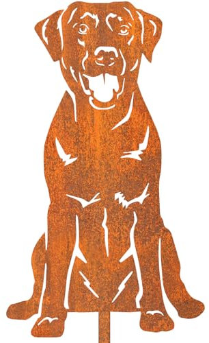 Voarge Gartendeko Rost Gartenstecker, Rostige Gartendeko, Edelrost Tier für Garten Terrasse Balkon (Hund)