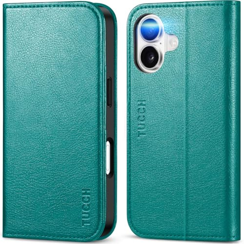 TUCCH Flip Folio Wallet Case for iPhone 17 (6.3) 2025, Cyan | 3 Card Slots, RFID Blocking, Kickstand, Shockproof TPU, Premium PU Leather, Protective Foldable Cover