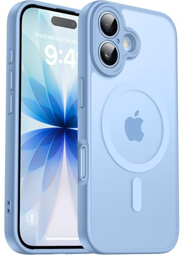 Natiiozie Magnetisch Hülle für iPhone 17, Matt Hellblau | Kompatibel mit MagSafe, Kameraschutz Militärschutz Handyhülle, Stoßfest Kratzfest Schutzhülle Transluzente Rückseite Case