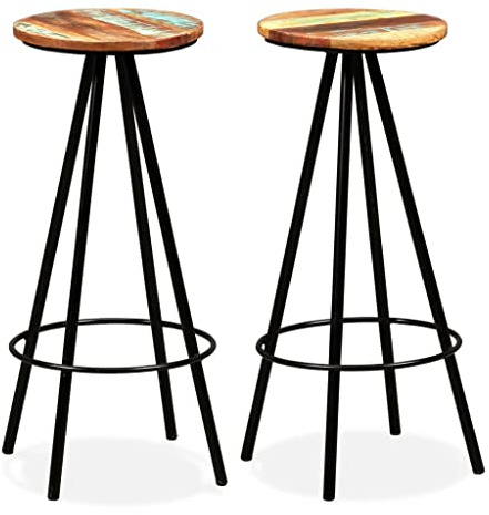 HETFTJN Barhocker 2er Set aus recyceltem Massivholz & Stahl Industrie-Design 30 x 76 cm robust bis 110 kg für Küche Theke Balkon