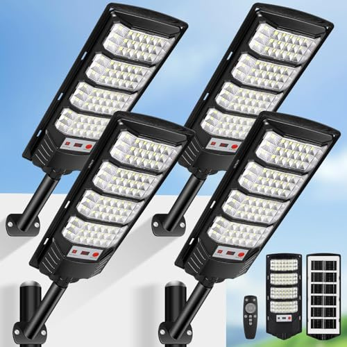 SENDALE Lampadaire Solaire Exterieur 600W, Projecteur LED Solaire avec Détecteur de Mouvement,6500K Lumière Solaire Super Lumineux Spot LED Gardin Extérieur Garage Rue,4 Pièces