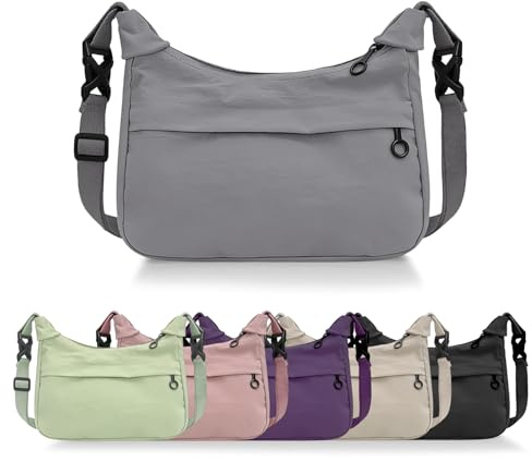 viiotu Umhängetasche Damen Crossbody Bag, Nylon Crossbody Tasche Damen Verstellbarer Schultergurt, Schultertasche für Alltag, Reisen und Arbeit (Grau)
