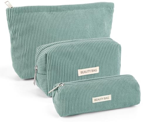 Kosmetiktasche Damen 3 Stück Kulturtasche Damen mit Reißverschluss, Kosmetiktasche Klein für Reisen, Make Up Organizer für Frauen (3 Größen, Grün)