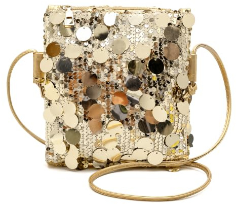 LUVDECO Kleine Glitzer Umhängetasche Damen Gold, Pailletten Handytasche zum Umhängen, elegante Crossbody Bag für Smartphone, Abendtasche für Party, Hochzeit & Alltag, goldene Tasche