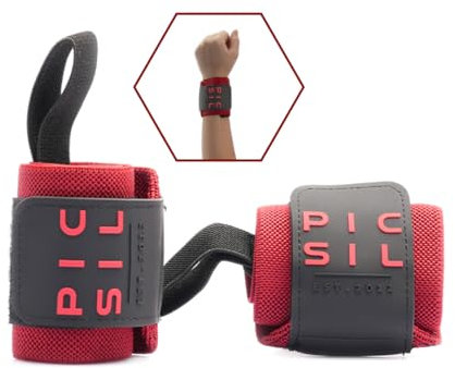 PICSIL Handgelenkschoner für Crosstraining, Starke Handgelenkstütze mit Daumenschlaufe, Flexibles Band aus Stretch-Baumwolle, ideal für Gewichtheben, Boxen, Training (Rot)