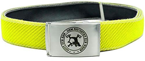 Feuerwehr-Gürtel aus echtem Lösch-Schlauch Material Einsatz-Koppel | Schnalle mit Motiv Gott zur Ehr Signet | kürzbar stufenlos verstellbar | orange gelb rot weiß | Koppelgürtel