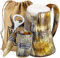 Viking Culture Ox Horn Mug, Shot Glass, and Bottle Opener (3 Pc. Set) Authentic 500 ml. Ale, Mead, and Beer Tankard | Vintage Stein with Handle | Custom Intricate Design - Natural Finish | The Ring