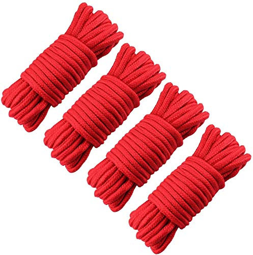 GiantGo 4 Rouleaux de 5 mètres de Corde en Coton Doux torsadé - Corde à Nouer en Coton Doux - Cordon torsadé épais Multifonctionnel - 8 mm de diamètre - Corde tressée Solide - Rouge