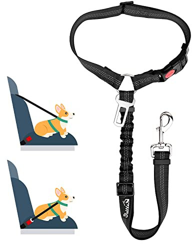 SlowTon Hundegurt fürs Auto, 2-in-1 Kopfstützen-Rückhalte Anschnallgurt Hund Auto mit Universalschnalle und einstellbarem, reflektierendem Gummiband zum Aufhängen von Sicherheitsgurten an Kopfstützen