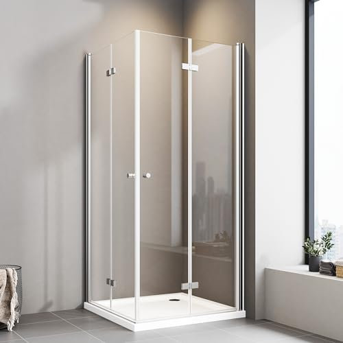 Duschkabine Falttür 75x90 cm Eckeinstieg Duschabtrennung 6mm ESG NANO Beschichtung 180º Falttüren Duschwand Höhe 185 cm