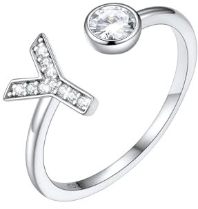 SILVERCUTE Initiale Offener Ring Buchstabe Y mit Zirkonia Silber 925 verstellbar Anfangsbuchstaben Statement Ring Schmuck Weihnachten Geburtstag für Mädchen Frauen