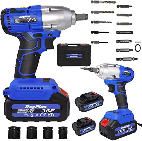 Brushless Impact Wrench Cordless Impact Wrench, 310 Ft-lbs High Torque Electric Impact Driver, 4Pcs Driver Impact Sockets Power Impact Wrench, with 2 Batteries, LED Work Light for Car Home