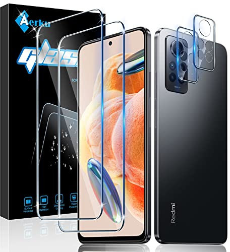 Aerku Protector de Pantalla para Xiaomi Redmi Note 12 Pro 4G con Protector de Lente de Cámara [2 + 2 Piezas], 0.33MM HD 9H Ultra Resistente Cristal Templado Vidrio Templado