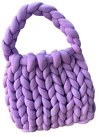 LOVIVER Borsa da donna all'uncinetto Borsa a mano intrecciata Chunky Lady Trendy Pochette Portafoglio Borsa a tracolla leggera Borsa ascellare per lavoro di, viola