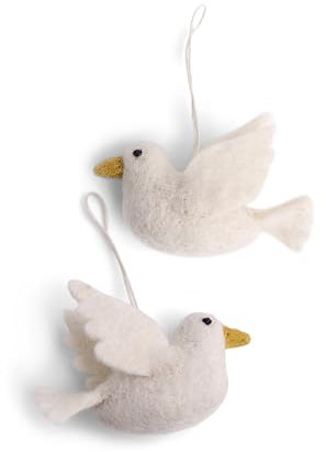Gry & Sif Zwei Tauben aus Filz, Friedenstauben, Turteltauben, Anhänger aus Filz, Fairtrade, Handmade, Hochzeitsgeschenk, Geschenkanhänger